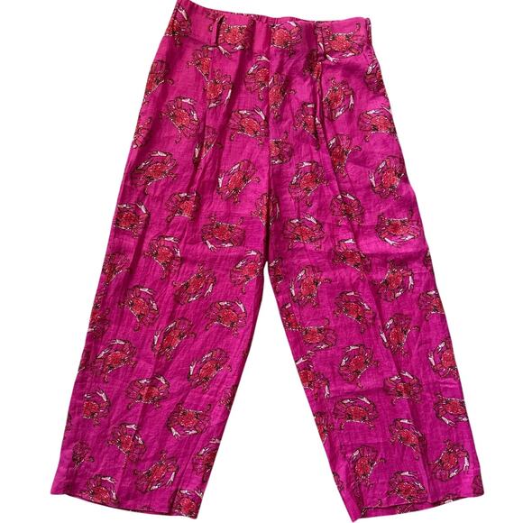 J. Crew Ratti King Crab Linen Wide Leg High Rise Pants Pink Size 8 - Picture 3 of 11